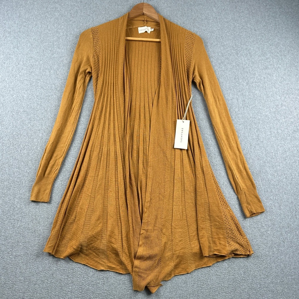 Dreamers Cardigan Womens XL T2028 Mustard Open Front Pointelle NEW